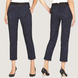 BCBGMAXAZRIA Allen Floral Slim Pant Sz 2 Dark Navy